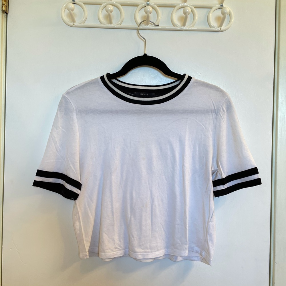 White Black Striped Color Block Crop Top